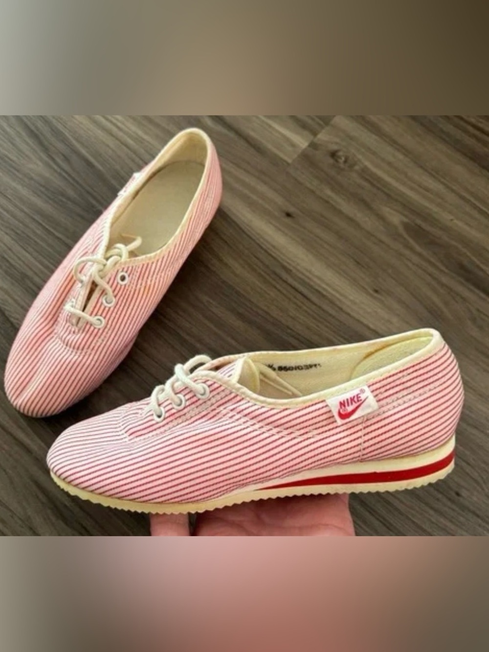 Nike Women’s red and White Striped Canvas Lace-Up Sneakers